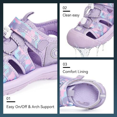 TARANIS Toddler Sandals Closed Toe Water Shoes for Boys Girls Ages 2-10 Quick Dry Kids Beach Sandals with Adjustable Strap, Wide Toe Box, Non-Slip Rubber Sole for Summer Outdoor Play in Saudi Arabia
