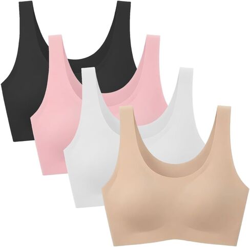 4 Pack Seamless Sports Bra for Girls Wireless Stretchy Camisole Teen Bras for Teens Age 10-16 in Kuwait