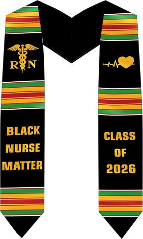 African American Nursing Graduation Stole 2026, Black Nurse RN Graduation Sash with Kente Color Stripes, Class of 2026 Stoles for Nursing School College, Ceremony Party Gift for Grads Adults in Saudi Arabia