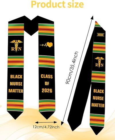 African American Nursing Graduation Stole 2026, Black Nurse RN Graduation Sash with Kente Color Stripes, Class of 2026 Stoles for Nursing School College, Ceremony Party Gift for Grads Adults in Saudi Arabia