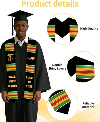 African American Nursing Graduation Stole 2026, Black Nurse RN Graduation Sash with Kente Color Stripes, Class of 2026 Stoles for Nursing School College, Ceremony Party Gift for Grads Adults in Saudi Arabia