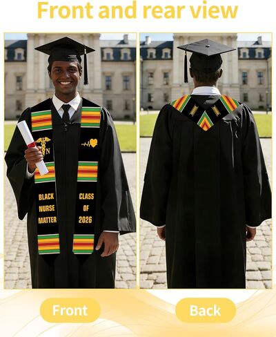 African American Nursing Graduation Stole 2026, Black Nurse RN Graduation Sash with Kente Color Stripes, Class of 2026 Stoles for Nursing School College, Ceremony Party Gift for Grads Adults in Saudi Arabia