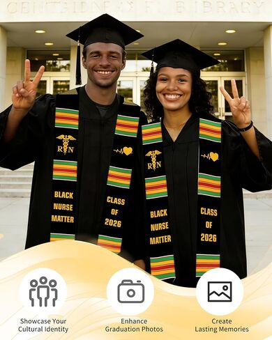 African American Nursing Graduation Stole 2026, Black Nurse RN Graduation Sash with Kente Color Stripes, Class of 2026 Stoles for Nursing School College, Ceremony Party Gift for Grads Adults in Saudi Arabia