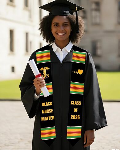 African American Nursing Graduation Stole 2026, Black Nurse RN Graduation Sash with Kente Color Stripes, Class of 2026 Stoles for Nursing School College, Ceremony Party Gift for Grads Adults in Saudi Arabia