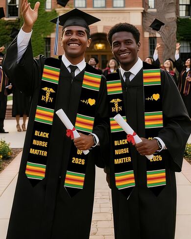African American Nursing Graduation Stole 2026, Black Nurse RN Graduation Sash with Kente Color Stripes, Class of 2026 Stoles for Nursing School College, Ceremony Party Gift for Grads Adults in Saudi Arabia