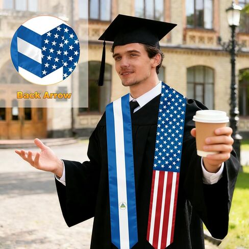 2026 علم نيكاراغوا وعلم الولايات المتحدة الأمريكية سرق وشاح التخرج للطلاب الدوليين (ثوب البكالوريا والقبعة غير متضمنين) in Kuwait
