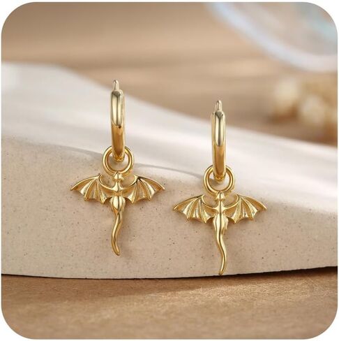 Tiny Dragon Huggie Small Hoop Earrings with Charm, Personalized Dragon 316L Surgical Steel 18k Gold Plated Dagon Drop Dangle Earrings for Women in Saudi Arabia