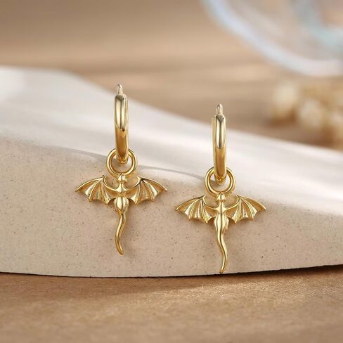 Tiny Dragon Huggie Small Hoop Earrings with Charm, Personalized Dragon 316L Surgical Steel 18k Gold Plated Dagon Drop Dangle Earrings for Women in Saudi Arabia