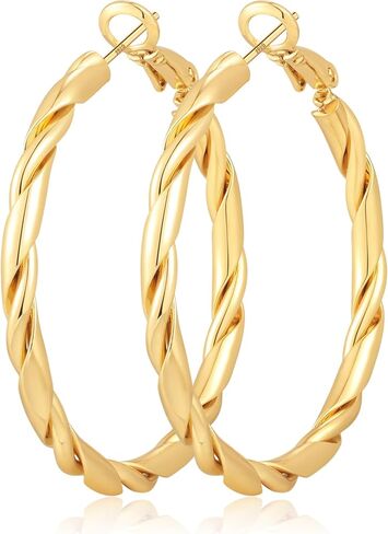 3MM Wide Gold Hoop Earrings Hypoallergenic 925 Steling Silver Post Hoops Earrings for Women Lightweight Large Big Twisted Hollow Tube Hoop Earrings Nickel Free 30MM/40MM/50MM/60MM in Saudi Arabia