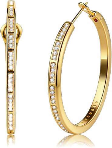 HIKARITO Gold Hoop Earrings for Women,14K Gold Moissanite Huggie Hoops Earrings,Hypoallergenic Secure Click-Top Lightweight Dainty Minimalist Waterproof Non-Tarnish Fine Jewelry 20/30/40mm in Kuwait