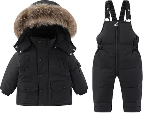 Kids 2 Piece Ski Snowsuit - Thermal Waterproof Skibib Pants and Jackets Boys Girls Winter Windproof Snow Suit 1-6Y in Kuwait