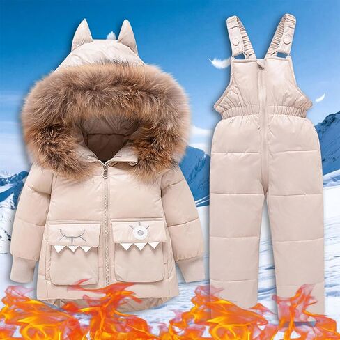 Snow Suit for Kids - Windproof Waterproof Skibib Pants and Jackets Thermal Winter Thicken Snowsuit for Boys Girls 1-6Y in Kuwait