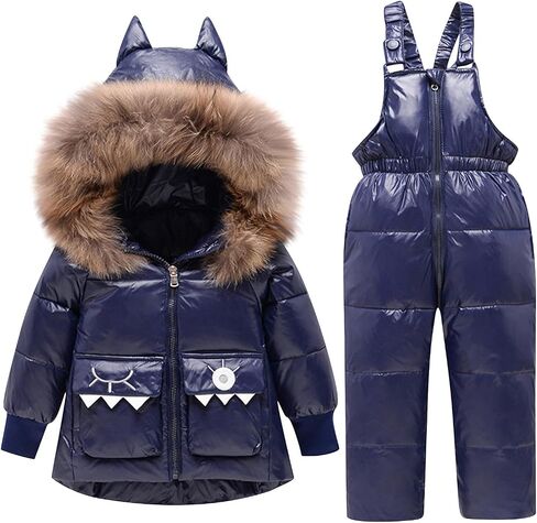 Snow Suit for Kids - Windproof Waterproof Skibib Pants and Jackets Thermal Winter Thicken Snowsuit for Boys Girls 1-6Y in Kuwait