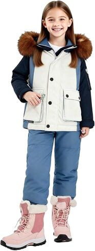 2 Piece Snowsuit Set for Boys Girls Waterproof Windproof Jacket and Skibib Pants Thermal Winter Ski Suit for Kids 1-5Y in Kuwait