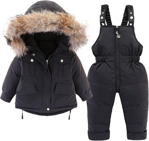 Boys Girls Toddler Heavyweight 2-Piece Ski Suit Snowsuit Baby Jacket and Snowbib Pants Set Waterproof Winter Snowboard Suits in Kuwait