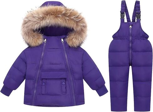 Kids Snowsuit 2 Piece - Thermal Winter Waterproof Hooded Jacket and Skibib Overalls Windproof Ski Sets for Boys Girls 1-6Y in Kuwait