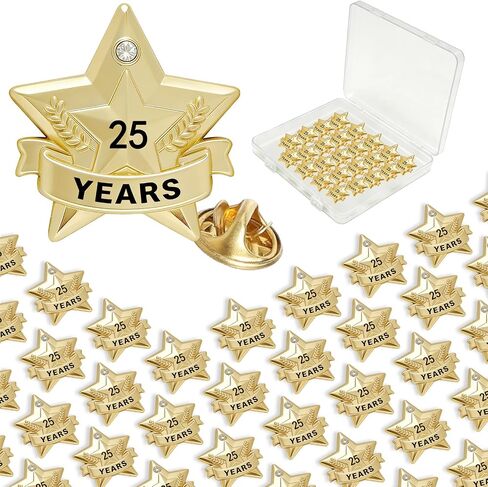 Years of Service Pins, Gold Star Pin for 1-30 Year Work Anniversary, Long Standing Employee Recognition Award Star Pins for Staff, Team & Volunteers in Saudi Arabia