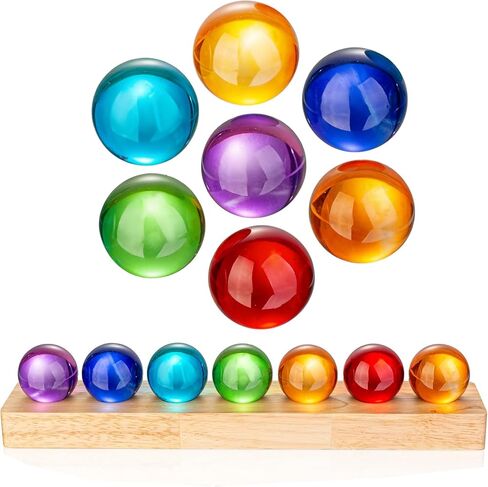 40mm 7 Colors Ice Cracked Glass Crystal Chakra Balls with LED Wooden Base Decorative Ornaments for Home Living Room, Night Sphere as Night Light Decoration and Healing Sphere in Kuwait