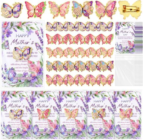 Huwena Mother's Day Butterfly Brooch Pins Bulk with Inspirational Cards Elegant Gifts for Mother's Day Favors in Saudi Arabia