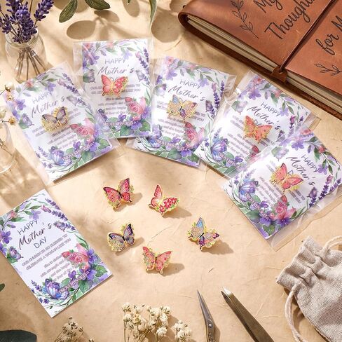 Huwena Mother's Day Butterfly Brooch Pins Bulk with Inspirational Cards Elegant Gifts for Mother's Day Favors in Saudi Arabia