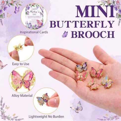 Huwena Mother's Day Butterfly Brooch Pins Bulk with Inspirational Cards Elegant Gifts for Mother's Day Favors in Saudi Arabia