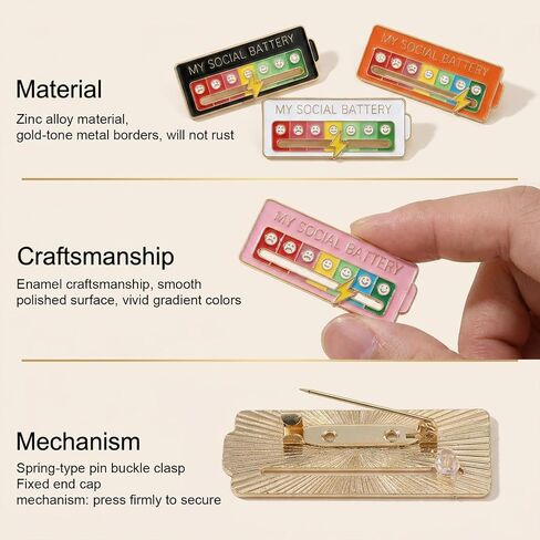 4PCS Social Battery Slider Pin, Functional Mood Enamel Pins 7 Days a Week for Backpacks, Clothing, Hats, Bags and Daily Decoration Gifts in Saudi Arabia