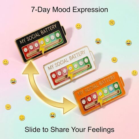 4PCS Social Battery Slider Pin, Functional Mood Enamel Pins 7 Days a Week for Backpacks, Clothing, Hats, Bags and Daily Decoration Gifts in Saudi Arabia
