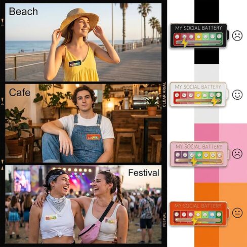 4PCS Social Battery Slider Pin, Functional Mood Enamel Pins 7 Days a Week for Backpacks, Clothing, Hats, Bags and Daily Decoration Gifts in Saudi Arabia