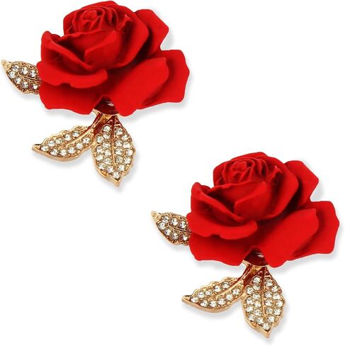A set of two crystal red rose brooches, featuring elegant enamel floral brooches set with synthetic crystals. This stylish accessory perfectly complements parties, balls, weddings, Valentine's Day gifts, and other occasions, making it an ideal gift for wo in Saudi Arabia