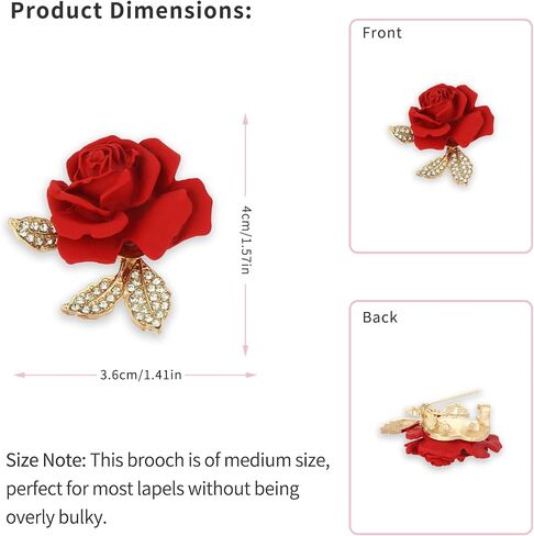 A set of two crystal red rose brooches, featuring elegant enamel floral brooches set with synthetic crystals. This stylish accessory perfectly complements parties, balls, weddings, Valentine's Day gifts, and other occasions, making it an ideal gift for wo in Saudi Arabia