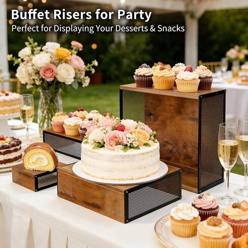 Cupcake Stand Large Buffet Risers 6" 8" 10" 12", 4 Pack Rustic Stackable Desert Table Display Set Wood Risers Display Stands, Wood Cake Stand for Dessert Table, Wedding, Birthday, Party Decor in Saudi Arabia
