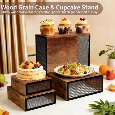 Cupcake Stand Large Buffet Risers 6" 8" 10" 12", 4 Pack Rustic Stackable Desert Table Display Set Wood Risers Display Stands, Wood Cake Stand for Dessert Table, Wedding, Birthday, Party Decor in Saudi Arabia