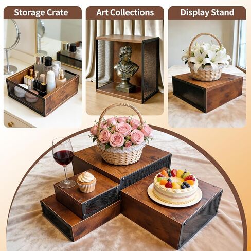 Cupcake Stand Large Buffet Risers 6" 8" 10" 12", 4 Pack Rustic Stackable Desert Table Display Set Wood Risers Display Stands, Wood Cake Stand for Dessert Table, Wedding, Birthday, Party Decor in Saudi Arabia