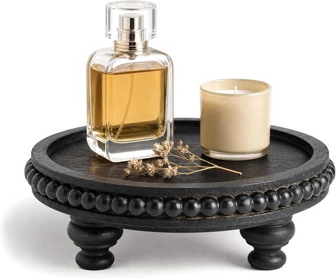 EOSAHR Round Pine Wooden Riser for Home Decor - Beaded Decorative Tray for Coffee Table - Wood Riser for Small Plant Stand & Sink Sponge Holder, Perfume Display Stand (Green) in Saudi Arabia