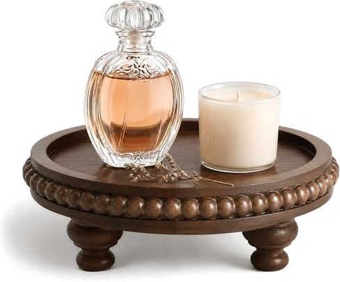 EOSAHR Round Pine Wooden Riser for Home Decor - Beaded Decorative Tray for Coffee Table - Wood Riser for Small Plant Stand & Sink Sponge Holder, Perfume Display Stand (Green) in Saudi Arabia