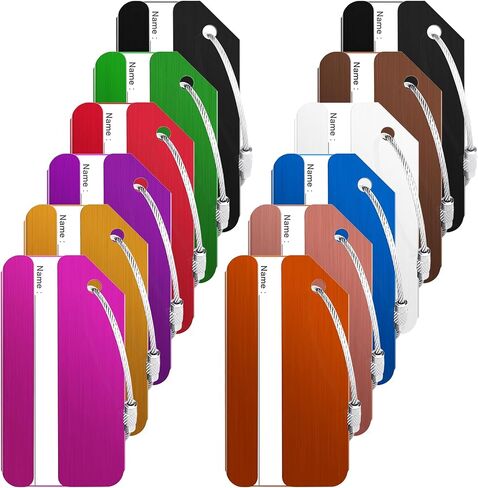 12 Pieces Travel Luggage Tags Aluminum Metal Travel ID Bag Tag Stainless Steel Loop Suitcase Tags with Name Card Suitable for Suitcases Travel Luggage Baggage Identifier in Saudi Arabia