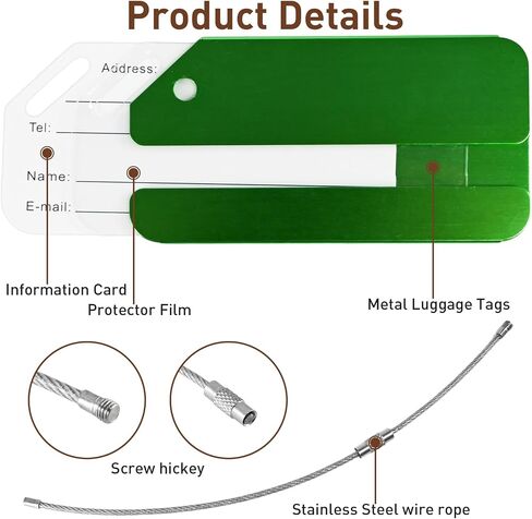 12 Pieces Travel Luggage Tags Aluminum Metal Travel ID Bag Tag Stainless Steel Loop Suitcase Tags with Name Card Suitable for Suitcases Travel Luggage Baggage Identifier in Saudi Arabia