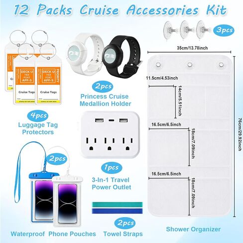 Cruise Essentials 2026, Cruise Essentials Kit Including Princess Cruise Medallion Holder, Non-Surge Power Strip, Shower Organizer, Waterproof Phone Pouches, Luggage Tags and Towel Bands in Saudi Arabia