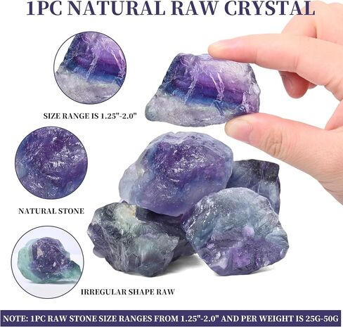 Gemstone Raw Crystals 1PC, 1.1"-2" Raw Fluorite Stone Natural Polished Stones Crystals and Healing Stones Tumbled Stones for Collection, Decoration, Crafts-Rainbow Fluorite 1PC in Kuwait