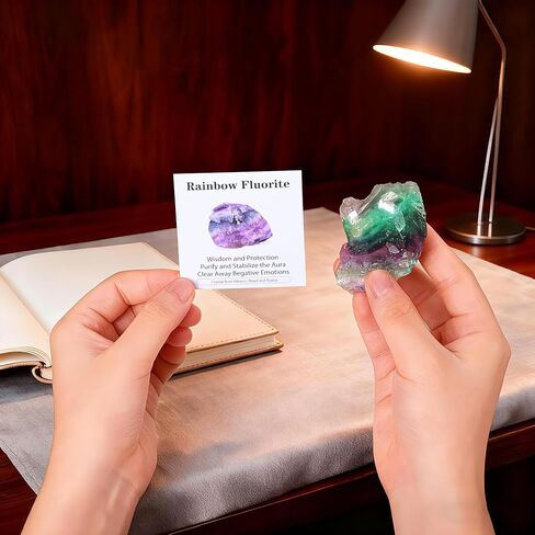 Gemstone Raw Crystals 1PC, 1.1"-2" Raw Fluorite Stone Natural Polished Stones Crystals and Healing Stones Tumbled Stones for Collection, Decoration, Crafts-Rainbow Fluorite 1PC in Kuwait