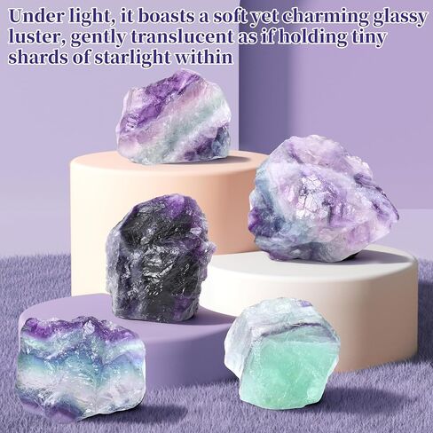 Gemstone Raw Crystals 1PC, 1.1"-2" Raw Fluorite Stone Natural Polished Stones Crystals and Healing Stones Tumbled Stones for Collection, Decoration, Crafts-Rainbow Fluorite 1PC in Kuwait