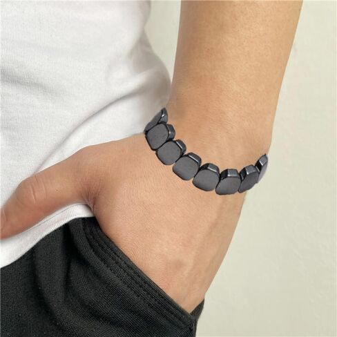 Natural Hematite Bracelet for Men Classic Hematite Energy Healing Stone Elastic Adjustable Bracelet Enhance Self-Confidence and Focus Natural Power Stone Improves Vitality and Mental Clarity in Saudi Arabia