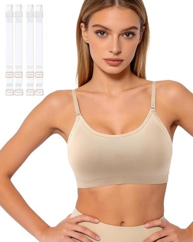 Clear Strap Bra Womens Bras Wireless Nude Bra Dance Bra Nude Sports Bra Bralette with Padding Adjustable Straps in Saudi Arabia