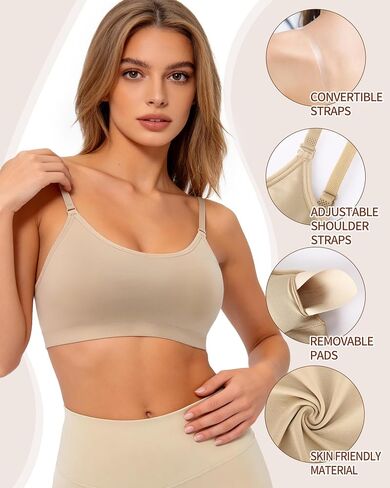 Clear Strap Bra Womens Bras Wireless Nude Bra Dance Bra Nude Sports Bra Bralette with Padding Adjustable Straps in Saudi Arabia