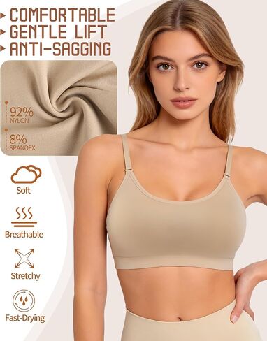 Clear Strap Bra Womens Bras Wireless Nude Bra Dance Bra Nude Sports Bra Bralette with Padding Adjustable Straps in Saudi Arabia