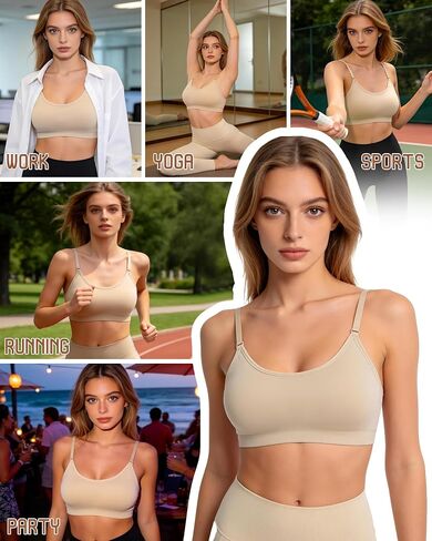 Clear Strap Bra Womens Bras Wireless Nude Bra Dance Bra Nude Sports Bra Bralette with Padding Adjustable Straps in Saudi Arabia