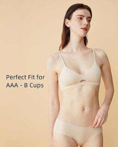 2-Pack (Nude & Black Organic Cotton Bra for Women, Wireless Scoop Neck Padded Bra, Seamless T-Shirt Bra for Small Breasted Women（Size M） in Saudi Arabia