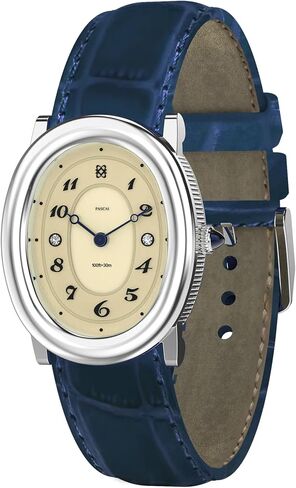 PASCAL Women’s Oval Bubble Diamond Watch, Swiss Ronda Quartz Movement, Sapphire Crystal, Lab-Grown Diamond Markers, Vintage Luxury Ladies Dress Watch with Leather Strap, 3ATM Waterproof (Gift for Her) in Saudi Arabia