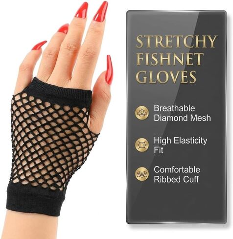 1 Pair Women Fishnet Gloves Short Nylon Mesh Fingerless Gloves for Costume Wedding Evening Party Accessories in Kuwait