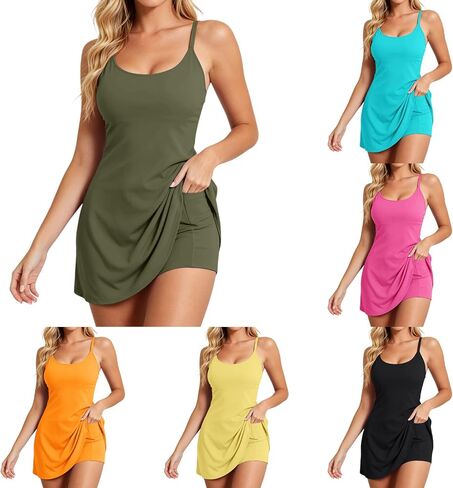 Tennis Dress with Built in Shorts Underneath Athletic Dress Women Spaghetti Straps Sleeveless Workout Tennis Dresses in Saudi Arabia